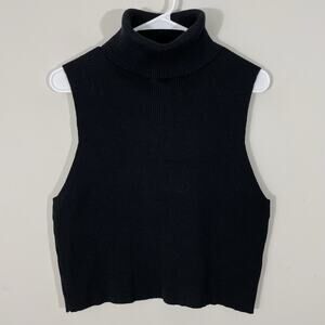 NEW FREE PEOPLE Black Ribbed Knit Turtleneck Sleeveless Sweater Vest XL